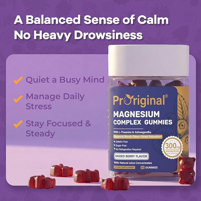 Magnesium Gummies for Stress &amp Sleep - 300mg Magnesium Complex with Glycinate Citrate Malate &amp Taurate - Supports Relaxation Muscle &amp Heart Health - Vegan Sugar-Free Non-GMO - 180 Gum