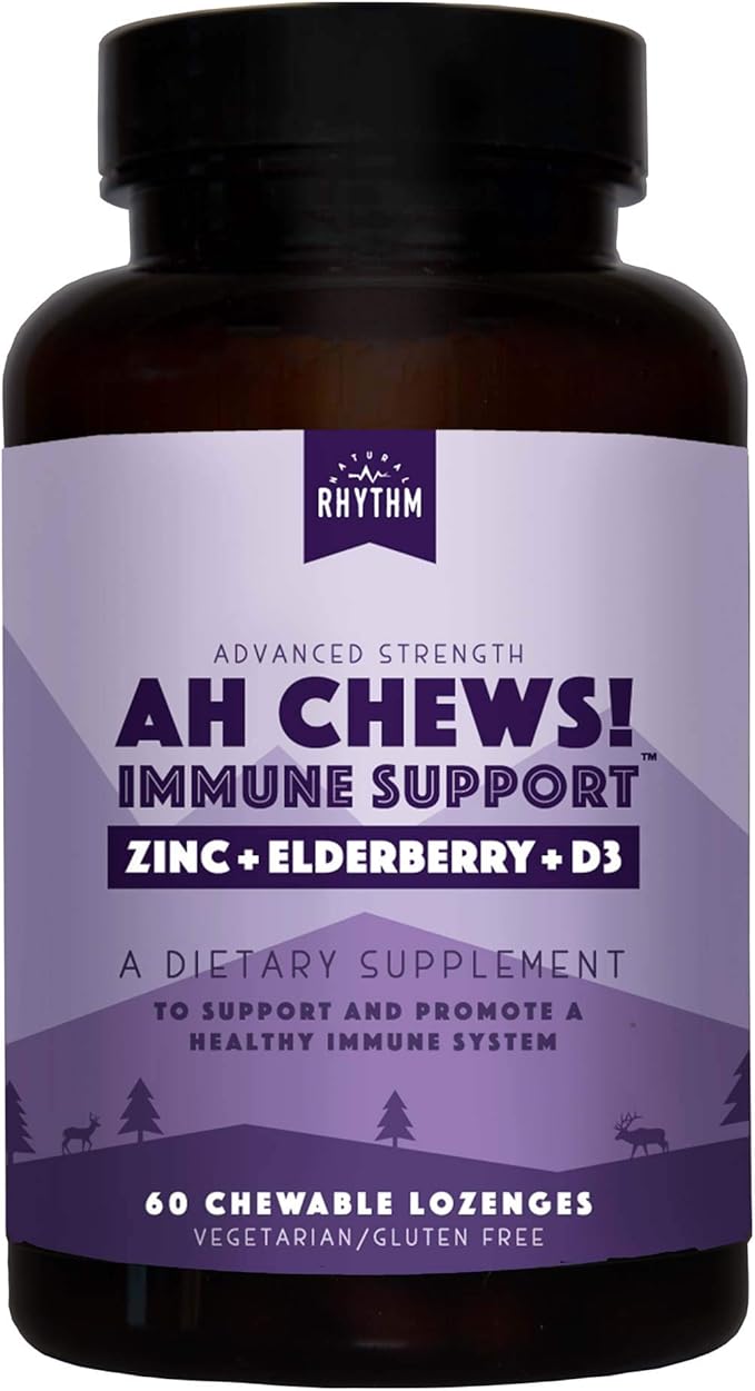 Natural Rhythm Calm and Immune Support - Triple Calm Magnesium (120 Capsules) + Ah Chews! Immune Booster Lozenges (60 Capsules)