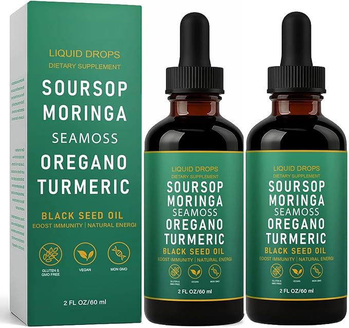 Soursop Bitters Liquid Drops with Sea Moss Moringa Turmeric Oil Black Seed Oil Oregano for Overall Health Joint Support (1)