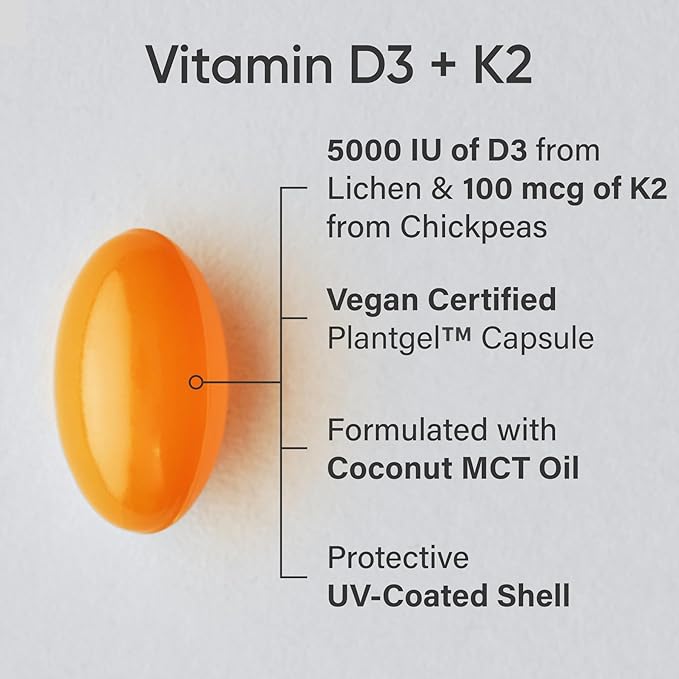 Sports Research® Celular Energy Pack - Plant Based Vitamin B12 as Methylcobalamin 5000mcg + Magnesium Glycinate 160mg + Vegan Vitamin D3 5000iu &amp Mk7 Vitamin K2 100mcg
