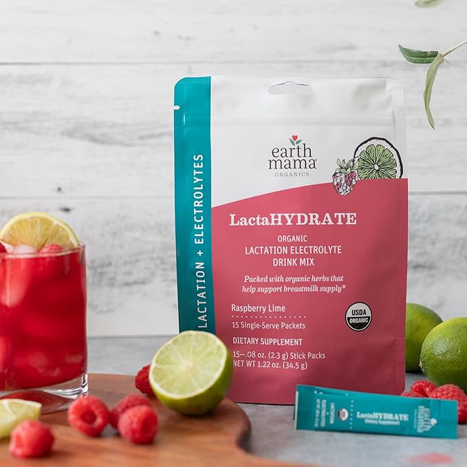 Earth Mama Organic LactaHYDRATE Lactation Hydration Drink Mix - 3.35 oz - USDA Certified Organic Electrolyte Drink with Herbs - Used to Help Support Breastmilk Supply for Breastfeeding &amp Pumping M