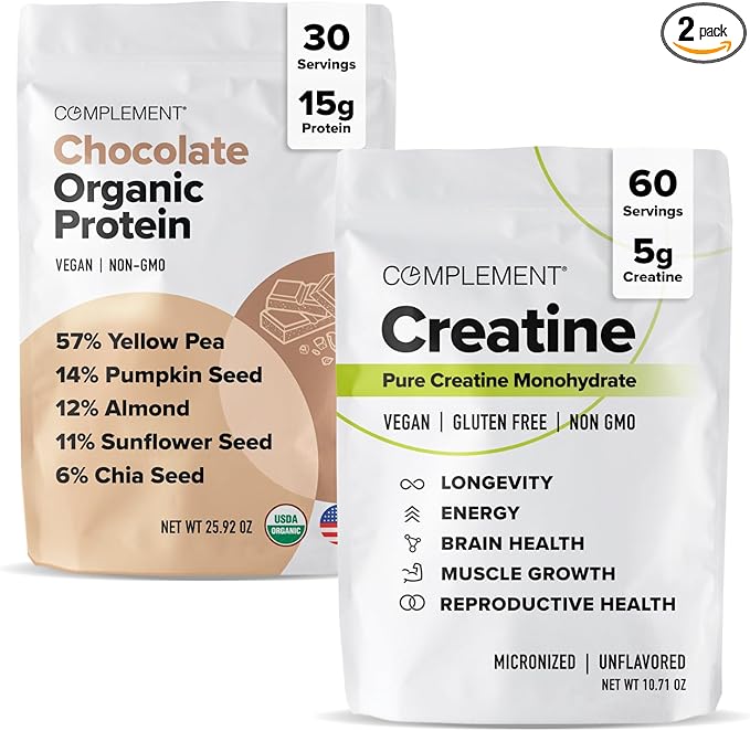 Complement Chocolate Protein &amp Creatine Bundle – Plant-Based Protein Powder and Creatine Monohydrate for Enhanced Muscle Performance