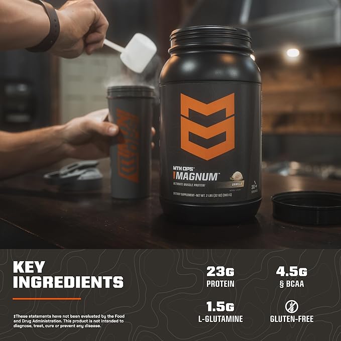 MTN OPS Magnum Strawberries &amp Cream Protein Powder 23g of Whey Isolate Protein &amp Milk Protein with BCAAs Zero Sugar &amp Gluten Free 30-Servings