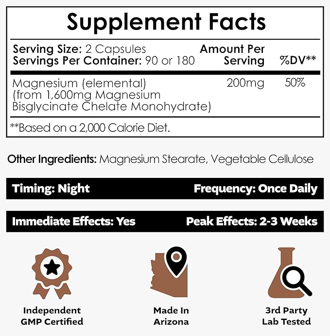 Nootropics Depot Magnesium Glycinate Capsules | 180 Count | Mineral Supplement | Magnesium Supplement | Supports Heart Muscle Nerve and Bone Health