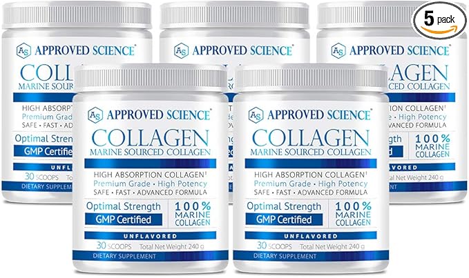 Approved Science Collagen Powder - Unflavored Hydrolyzed Collagen Peptides for Women &amp Men - Marine Sourced - Hair Skin Nails &amp Joints - 150 Scoops - Five Month Supply