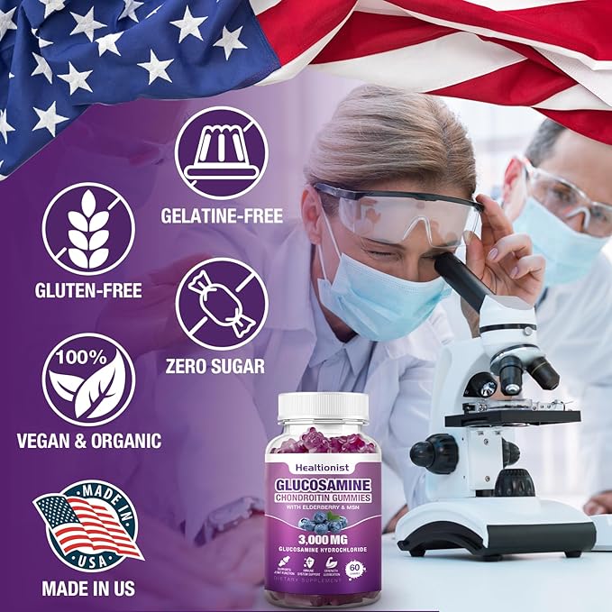 2 Packs 3000mg Glucosamine Chondroitin Gummies with MSM &amp Elderberry - Extra Strength Joint Health Flexibility Antioxidant Immune Support Supplement Gummy for Adults Men &amp Women 120 Cts