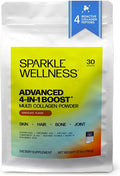 Sparkle Wellness Advanced 4 in 1 Boost | Clinically Tested Multi Collagen Powder with VERISOL FORTIBONE FORTIGEL TENDORFORTE | Skin Hair Bone Joint Health | Chocolate