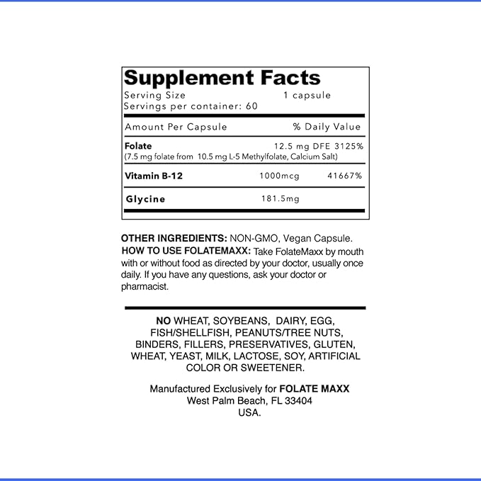 L Methylfolate 7.5mg Plus B12 Methyl - 60 Capsules - 5-MTHF with B12 Methylcobalamin Supplement for Mood Methylation and Cognition - Bioactive Forms of Vitamin B9 &amp B12-2 Month Supply