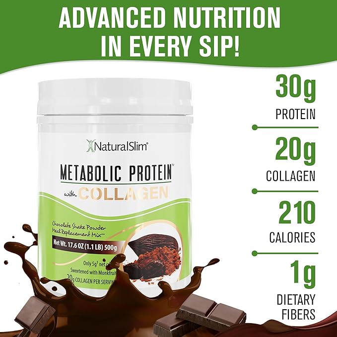 Metabolic Protein Powder with Collagen Chocolate whey protein powder shake Hydrolyzed Collagen with L-Glutamine for Digestion Skin Joints &amp Muscle Low Carb Meal Replacement 17.06 oz