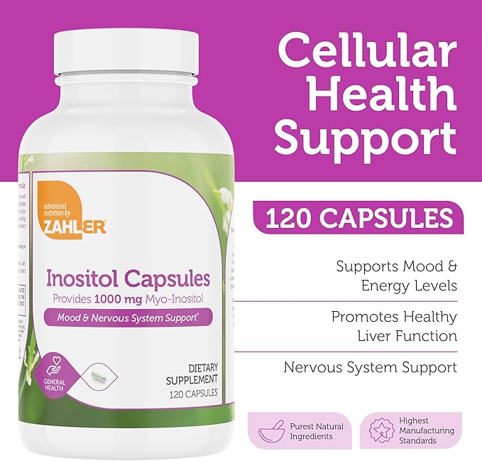 Zahler Inositol Supplement Capsules 1000mg - Mood &amp Nervous System Support Supplements for Women - Hormone Balance &amp Healthy Ovarian Function - Kosher Gluten Free Dairy Free - 120 Count