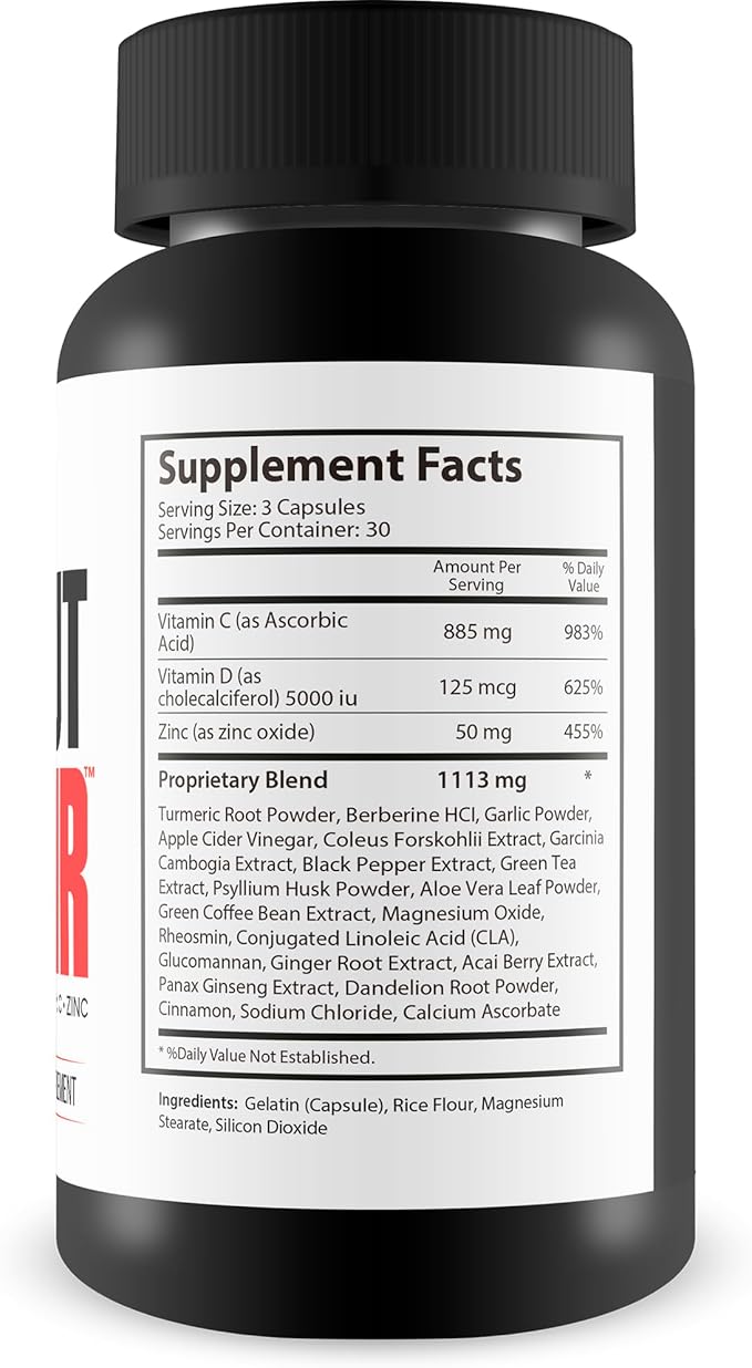 Pro Gut Repair - Leaky Gut Repair Supplements - High Fiber Natural Formula w/Vitamin C &amp Vitamin D - Turmeric - Zinc Gut Lining Repair Support - Promote Digestive Health