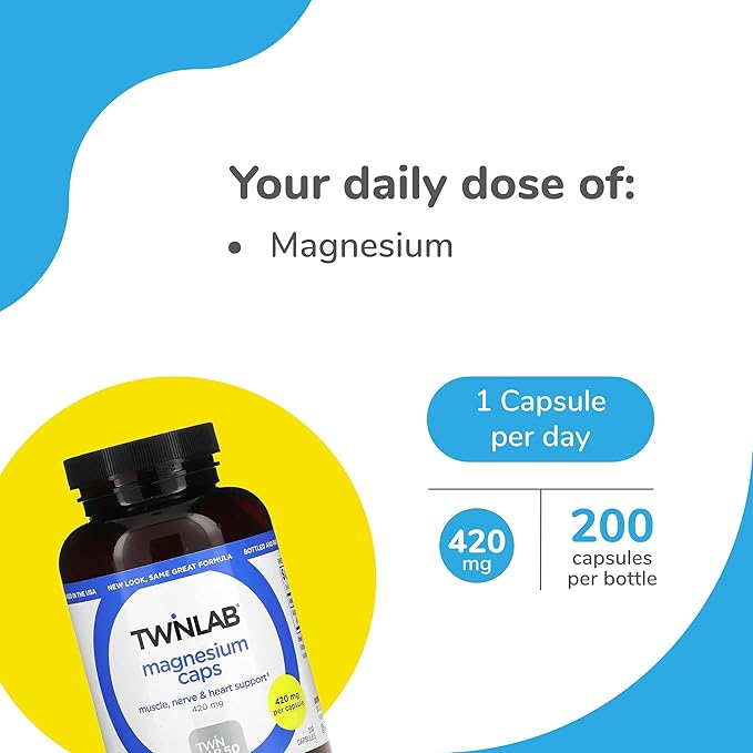 Twinlab Magnesium Caps - for Stress Relief 420 mg 200 Count 1 Pack &amp Reserveage Beauty- Resveratrol Gummies 100 mg Vegan - 1 Pack