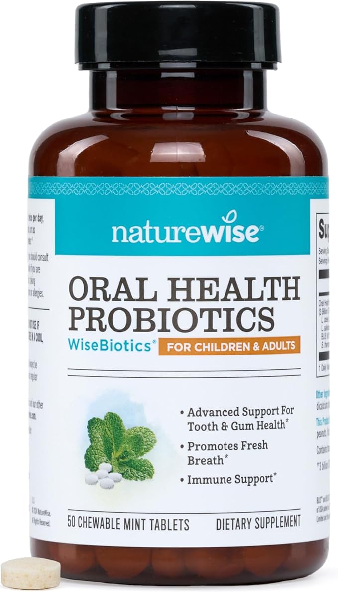 NatureWise Oral Probiotics for Mouth Bad Breath-Chewable Sugar-Free Mint-Lactobacillus reuteri Chewable-Oral Probiotics for Kids&ampAdults-Non-GMO USA Manufactured-[60-Day Supply]60 Count (Pack of 2