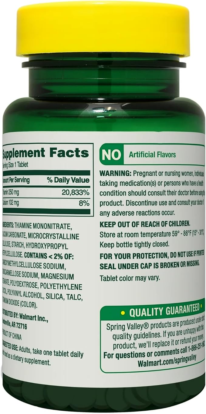 SUREFECT Spring Valley Vitamin B1 (Thiamin) 250 mg - 100 Tablets for Metabolic &amp Nervous Function Organizer