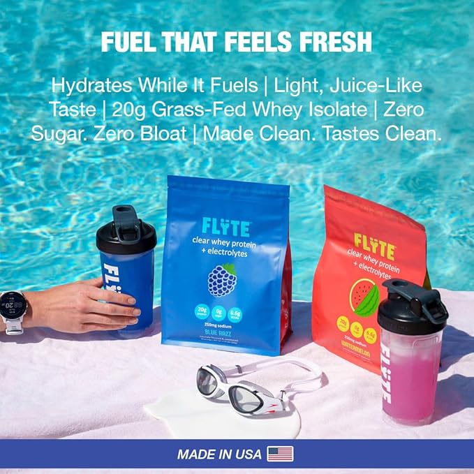 FLYTE Clear Whey Isolate Protein Powder Blue Raspberry Flavor | 20g Grass-Fed Whey Isolate + Electrolytes | No Added Sugar Gluten-Free 20 Servings