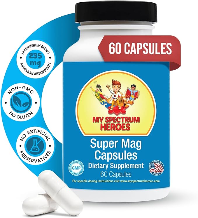 My Spectrum Heroes Magnesium Capsules - High-Absorption Magnesium Blend for Sleep Relaxation Cognitive Support and Calm - Kid &amp Adult Friendly Formula - Promotes Wellness and Balance - 60 Capsu
