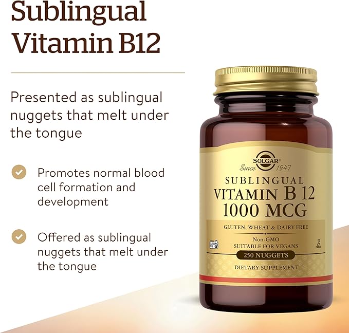 Solgar Vitamin B12 1000 mcg250 Nuggets-Supports Production of EnergyRed Blood Cells-Healthy Nervous System-Promotes Cardiovascular Health-Vitamin B-Non-GMOGluten Free-250 Servings(Pack of 2)