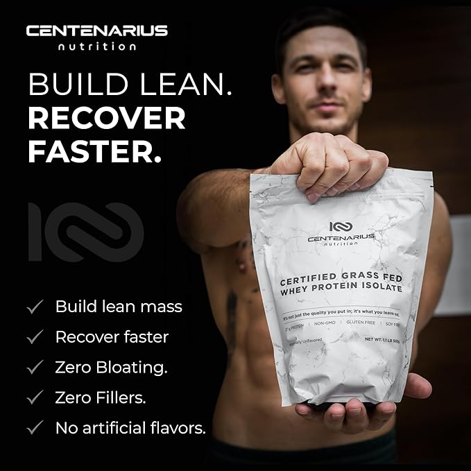 Premium Whey Protein Isolate Powder 500g Unflavored Irish Grass-Fed 27g Protein per Serving for Muscle Growth &amp Recovery Non-Bloating Gluten &amp Lactose Free Clean Ingredients | Centenarius N