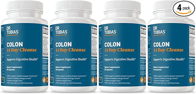 Dr. Tobias Colon Cleanse - Constipation Relief &amp Gut Health Support for Women &amp Men | 14 Day Colon Cleanser for a Gentle Colon Detox &amp Gut Flush - 4 Bottles of 28 Capsules