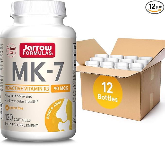 Jarrow Formulas MK-7 90mcg-Bioactive Form of VIT K2-120 Servings(Softgels)-for Bone &amp CV Health-VIT K2 MK-7 Dietary Supp-K2 VIT Supp MK-7-Gluten Free12 Pack