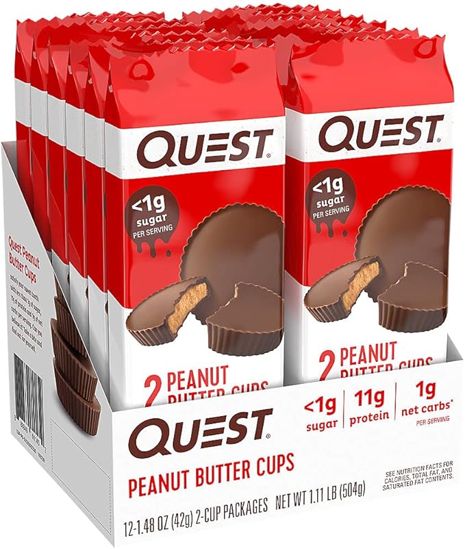 Quest Vanilla Protein Shake High Protein Low Carb Gluten Free Keto Friendly 11 Fl.Oz 4 Count (Pack of 3) and Quest Nutrition Peanut Butter Cups 12 Count (Pack of 1) (total- 17.76 Ounce)