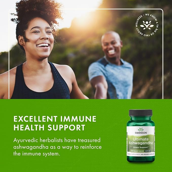 Swanson Ultimate Ashwagandha KSM-66 - Herbal Supplement Supporting Healthy Stress Levels &amp Relaxation - Natural Formula to Promote a Calm &amp Relaxed Mindset - (60 Veggie Capsules 250mg Each) (