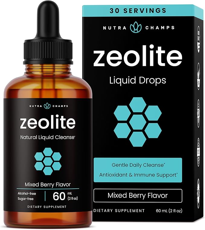 NutraChamps Zeolite Liquid Mineral Drops with Vitamins C D3 &amp B12 - Immune Support Clinoptilolite Mineral Supplement for Daily Wellness Support – 60 mL Berry Flavor
