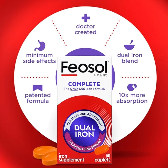 Feosol Bifera Hip &amp PIC Iron Supplement Complete - 30 Caplets Pack of 2