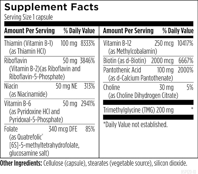 Designs for Health Methylated Vitamin B Complex - Vitamin B Supplements with B12 Vitamins B1 B3 Niacin B6 Folate &amp Biotin - Supports Metabolic and Heart Health Mood &amp Energy* (120 Capsul