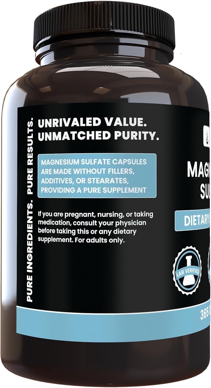 Pure Original Ingredients Magnesium Sulfate (365 Capsules) No Rice Fillers Always Pure Lab Verified