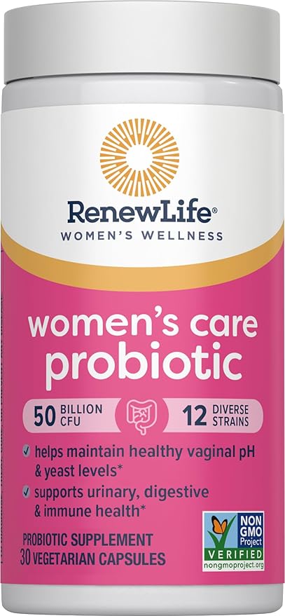 Renew Life Women's Probiotic Capsules 50 Billion CFU Guaranteed Supports pH Balance Vaginal Urinary Digestive and Immune Health(2) L. Rhamnosus GG Dairy Soy and Gluten-Free 30 Count