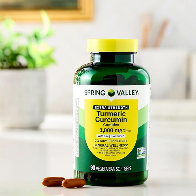 SUREFECT Spring Valley Extra Strength Turmeric Curcumin Complex with BioPerine - 90 Vegetarian Softgels with Organizer