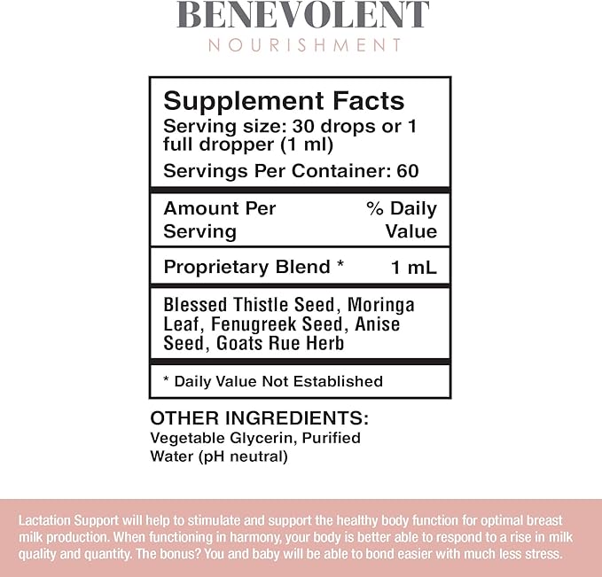 Lactation Supplement Breastfeeding Support Liquid - Breast Milk Supply Increase for Mothers Organic Drops of Fenugreek Blessed Thistle Goats Rue Herb 100% 2X Absorption No Alcohol or Sugar