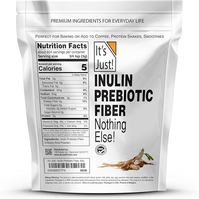 It's Just! - Inulin Prebiotic Fiber Sweetener Product of Belgium Chicory Root Powder (4 Pound (Pack of 1))