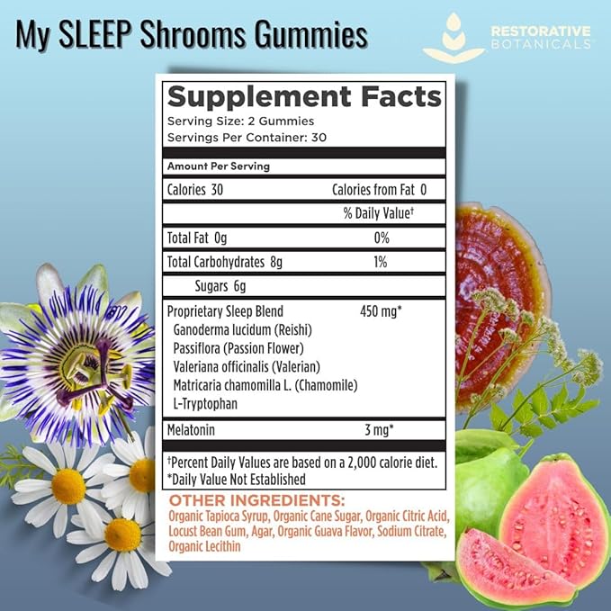 My Sleep Shrooms Reishi Passionflower Valerian Chamomile Tryptophan Melatonin Vegan