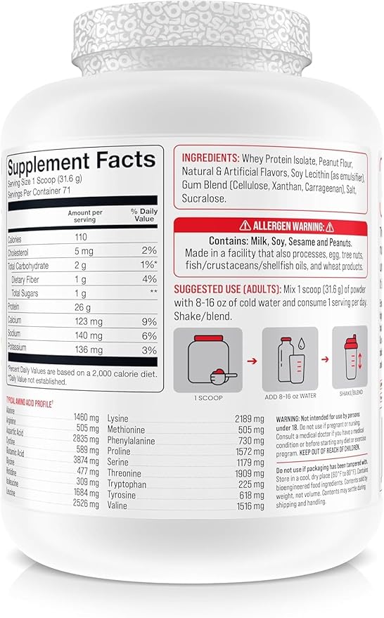 Basic Whey Protein Isolate 26g Protein 0g Fat Gluten-Free RBST-Free Rapid Absorption 110 Calories (5 Pound Peanut Butter Cookie)