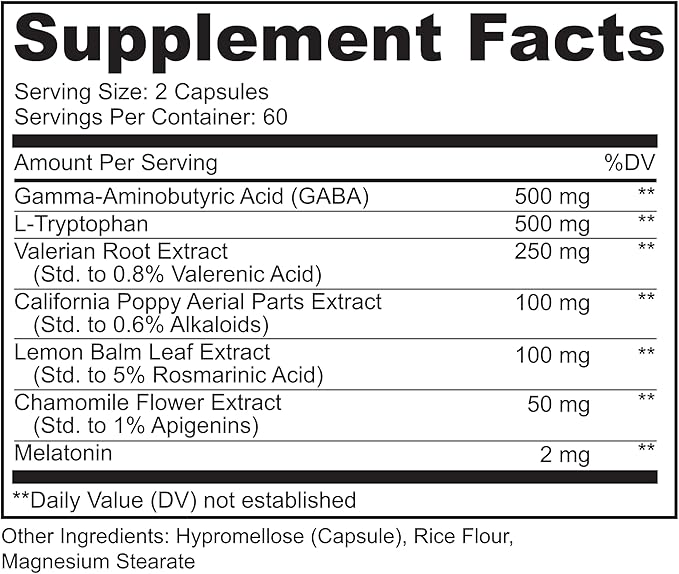 LIVELY VITAMIN CO Snooze Fest - Full REM Cycles - Balanced Sleep - Relax Body &amp Mind - Rest &amp Recovery - GABA - Chamomile - Melatonin - Tryptophan - Valerian Root - Lemon Balm - Poppy - 120 Co