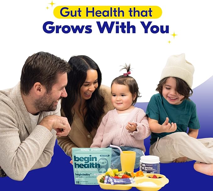 Begin Health Growing Up Prebiotics for Kids 56-Packs | Prebiotic Soluble Powder Stool Softeners and Digestive Gut Health Supplement | Ideal to Mix with Kids Daily Beverages and Soft Foods - Unflavored