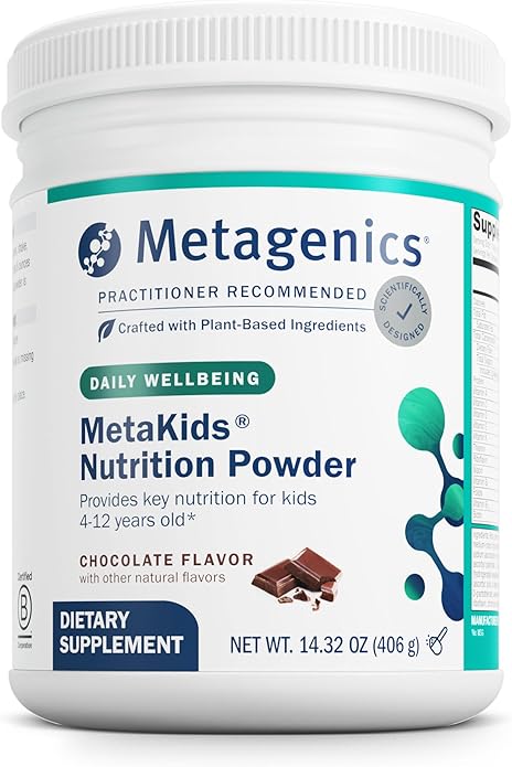 Metagenics MetaKids Nutrition Powder - Kids Multivitamin Powder with Prebiotics DHA Protein &amp Amino Acids* - Complete Protein - Non‑GMO Gluten‑Free