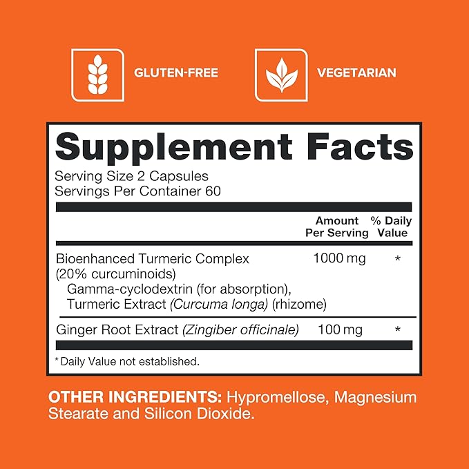Qunol Turmeric and Ginger Capsules 1000mg Turmeric Supplement Ultra High Absorption to Support Joint Health #1 Doctor Recommended Form of Turmeric Curcumin 120 Count (Pack of 1)