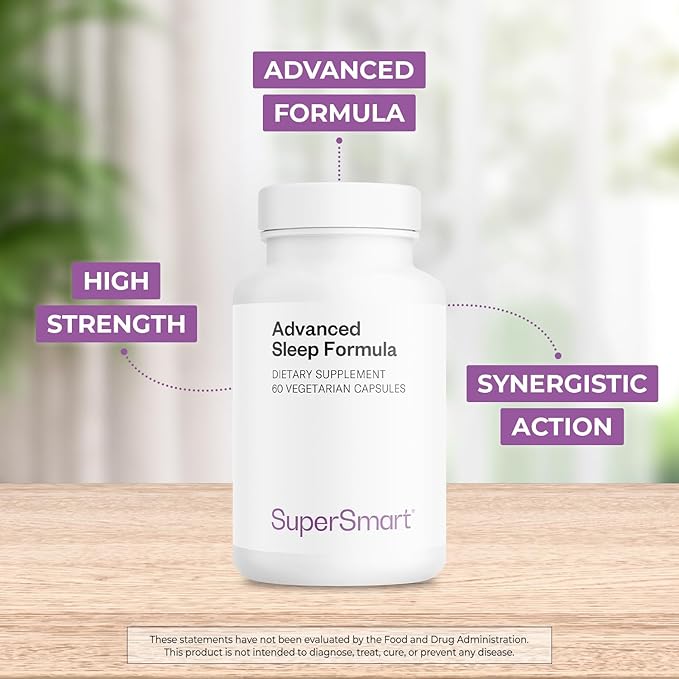 Supersmart - Advanced Sleep Formula (High Strength) - with Melatonin Valerian Root California Poppy Passion Flower Lithium Orotate | Non-GMO &amp Gluten Free - 60 Vegetarian Capsules