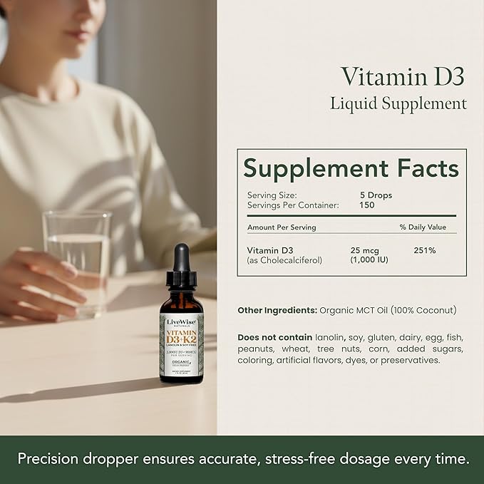 Vitamin D3 1000 IU 25 MCG Drops - 150 Servings Ultra Concentrated Formulation Fast Absorption Vegan Organic MCT Oil Formula - Micro-Dosing Dropper for Bone &amp Immune Support