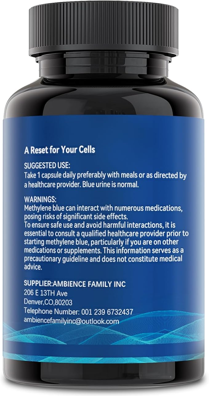 Methylene Blue Capsules 99.99% Purity USP Pharmaceutical Grade Methylene Blue for Humans Added Vitamin C Easter &amp Cocoa Powder 60 Capsules