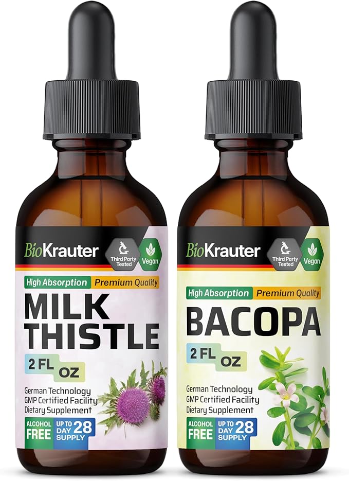 BIO KRAUTER Milk Thistle Tincture 2 Fl. Oz. &amp Bacopa Tincture 2 Fl. Oz.