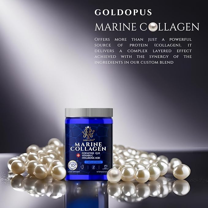 Marine Collagen Peptides Powder with Hyaluronic Acid Coenzyme Q10 Vitamin C - Promote Firm Skin Strong Nails&ampHair Healthy Joints - Hydrolyzed Collagen from Atlantic Cod - 10g per Serving