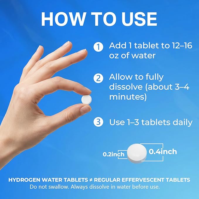 Hydrogen Water Tablets - 12 PPM H2 Molecular Hydrogen - 120 mg Magnesium-Based Reaction System - Supports Antioxidant &amp Cellular Health Energy &amp Brain Function - Non-GMO Unflavored - 180 Tab