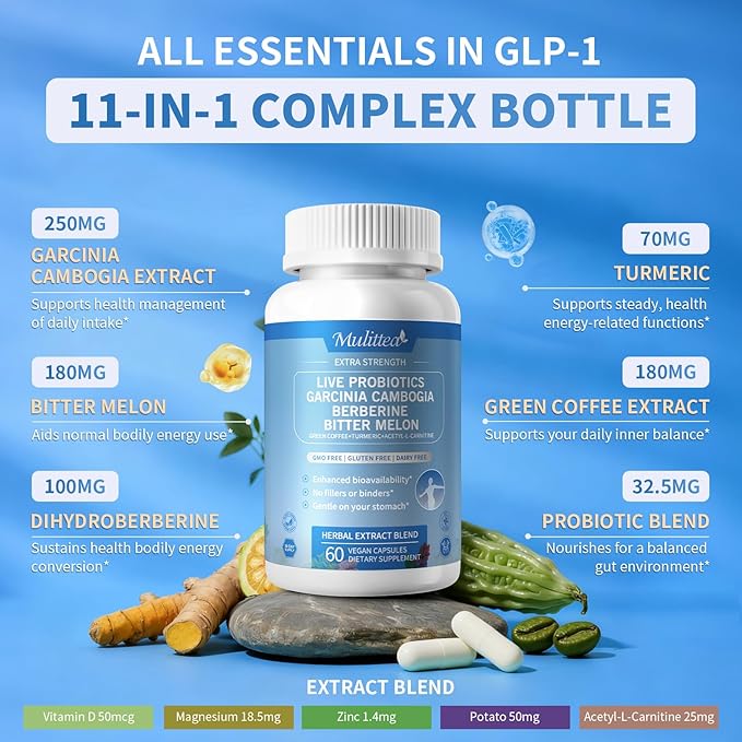Gut Health Supplement w/BerberineGarcinia CambogiaBitter MelonGreen Coffee Probiotics Prebiotics -Supports Digestion Detox Energy &amp Immune Health for Women &amp Men 60 Vegan Capsules