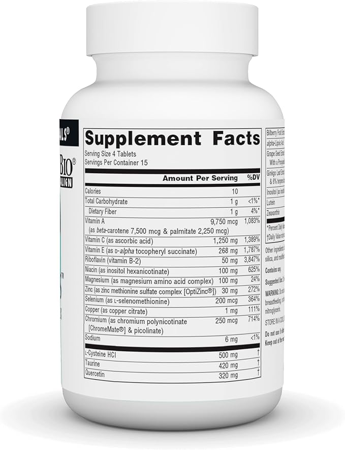 Source Naturals Visual Eyes Dietary Supplement - Multi-Nutrient Complex with Bilberry Extract Lipoic Acid and Lutein - 60 Tablets