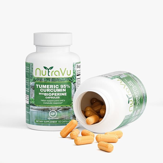 Turmeric 95% Curcumin w/Bioperine - 60 Capsules - Gluten Free - Contains Glucosamine Ginger Boswellia MSM