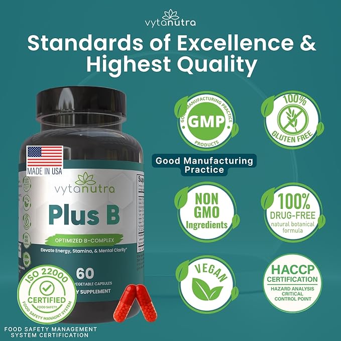 Plus B 11-in-1 Beadlet Capsule – Complete B-Complex with B1 B2 B3 B5 B6 B7 B9 B12 – Timed Release for Energy Vitality Brain Heart Immune Mood &amp Overall Wellness